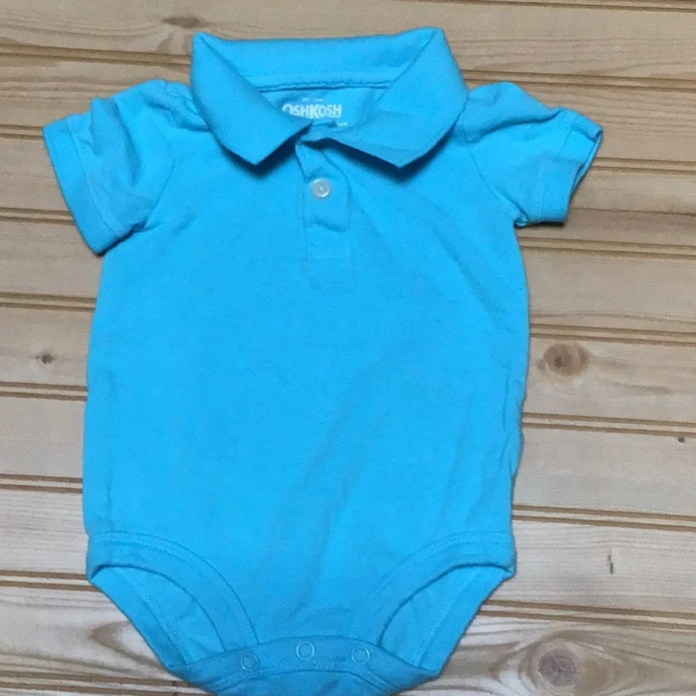 Osh Kosh B’gosh Aqua Turqoise Blue One‎ Piece Polo Jumpsuit Onesie 12 M
